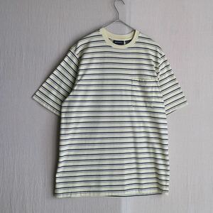 インド製 90s PURITAN ボーダー Tシャツ / L コットン ポリ クリーム イエロー ポケット 半袖 USA ビンテージ T4-06229-8165