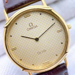 美品 オメガ OMEGA デビル DEVILLE メンズ 腕時計 クオーツ QZ ゴールド レアベゼル ラウンド 純正尾錠 ヴィンテージ 電池切れ ジャンク y8