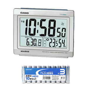 CASIO 電波時計(置き時計)生活環境お知らせ(湿度計/温度計)タイプ + アルカリ乾電池 単3形10本パックセット DQL-130NJ-8JF+HDLR6/1.5V10P