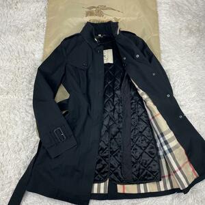 1円〜【現行品】BURBERRY バーバリー トレンチコート ステンカラー キルティングライナー脱着 ノバチェック ベルト ロゴ金具 保存袋付き