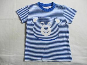 BD731【ANAP kids・アナップキッズ 】ボーダー　クマさん模様　厚め　半袖　Ｔシャツ　男児　白・青　90