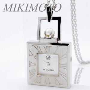 美品　希少　MIKIMOTO international パール　ペンダント　ウォッチ JAL コラボ クォーツ　QZ 白文字盤　ミキモト　シルバー　NNS-8018PF