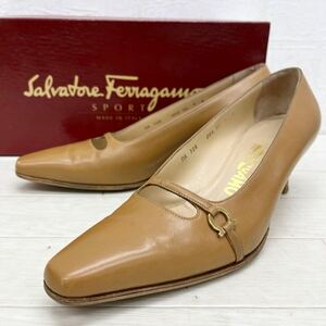 新 棚上 7 ◎ 箱付き イタリア製 Salvatore Ferragamo フェラガモ 靴 シューズ パンプス スクエアトゥ ブラウン レディース6
