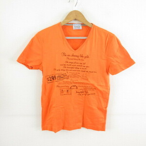 ニコルクラブフォーメン NICOLE CLUB FOR MEN カットソー Tシャツ 半袖 Vネック プリント オレンジ 46 *T981 メンズ