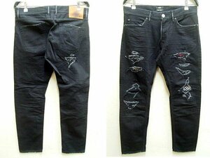 即決[L]ほぼ未使用品 TMT TPT-S2104 21SS STRETCH DENIM 5P CROPPED TAPERED DAMAGE REPAIR ブラック リペア デニム パンツ■314