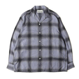 美品 WACKO MARIA 23SS オンブレチェック オープンカラー レーヨン 長袖シャツ OMBRAY CHECK OPEN COLLAR SHIRT L/S パープル ブラック L