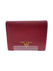 PRADA 2つ折り財布 レザー レッド 無地 レディース 1MV204