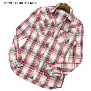 NICOLE CLUB FOR MEN ニコルクラブ フォーメン 通年 長袖 ウエスタン チェック シャツ Sz.48　メンズ　C4T07127_7#C