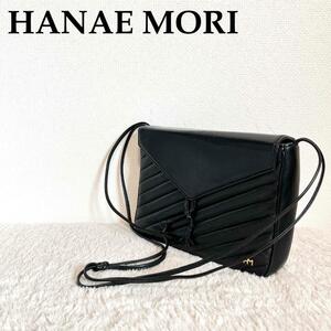 美品HANAE MORIハナエモリショルダーバッグハンドバッグブラック黒