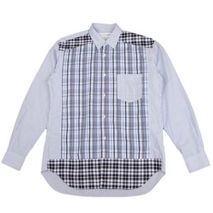 コムデギャルソンシャツCOMME des GARCONS SHIRT チェック切替ストライプシャツ 青他XS