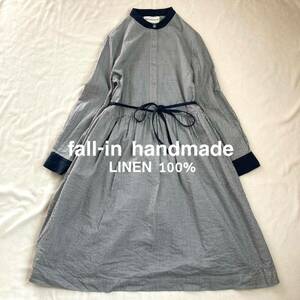 fall-in handmade リネン100% ワンピース　ストライプ　ハンドメイド