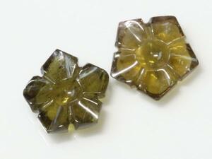 10月誕生石 グリーンブラウン系のトルマリンの花 大きさ約8.8x8.8x2.5-2.9mm2ケで3.17ct