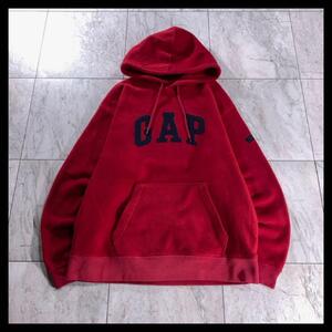 00s OLD GAP プルオーバー フリース パーカー 赤 えんじ色 ボルドー