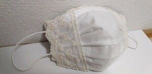 ☆ラスト５点☆廃盤☆ハンドメイド☆ライトベージュ☆マーガレット刺繍レース☆立体マスクカバー☆不織布マスクカバー☆☆