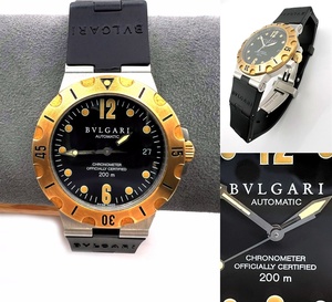 美品　BVLGARI　ブルガリ　ディアゴノ　スクーバ　オート　K18 YG コンビ　クロノメーター　ブラック　38mm　メンズ　自動巻き 時計　純正