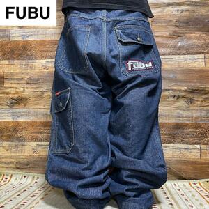 FUBU フブ バギーデニム ジーンズ ジーパン Gパン ストリート w36 極太 b系 y2k 刺繍 古着 青 ブルー ワッペン オーバーサイズ メンズ