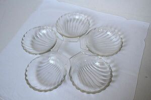 フランス アンティーク PYREX SEDEX 古いガラスの貝の形の小皿 まとめて5枚セット！ 美品