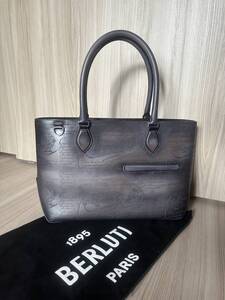 特注65万 Berluti Toujours Mini Scritto Leather Tote Bag ベルルッティ トゥジュールミニ トートバッグ チャコールブラウン 限定品 新品