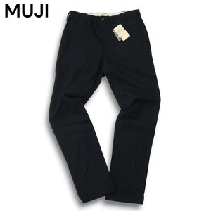 【新品 未使用】 MUJI 無印良品 秋冬 洗えるウール混★ ストレッチ フラノ パンツ Sz.79　メンズ ネイビー　A4B05555_B#Q