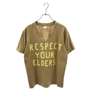 KAPITAL キャピタル RESPECT YOUR ELDERS Vネック半袖Tシャツ ベージュ