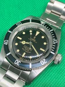 OH済 TUDOR submarinerチュードル サブマリーナ 小薔薇 黒文字盤 ミラーダイヤル 8mm ガードレス ビッグリューズ OLD cal.2452 ARA仕様