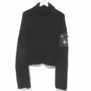 美品 22AW MONCLER モンクレール COLLO ALTO TRICOT ミニワッペン 袖ポケット タートルネック ニット セーター オーバーサイズ XS ブラック