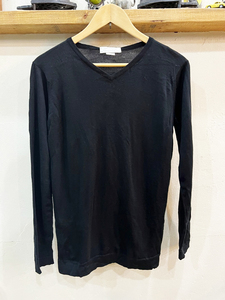 1024★TOMORROW LAND別注 JOHN SMEDLEY/ジョン スメドレー 英国製 Vネック ニット XSサイズ ブラック トゥモローランド★