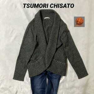 ふわモチ★ツモリチサト TSUMORI CHISATO★ステッチ カーディガン 羽織り ショールカラー ウール　長袖