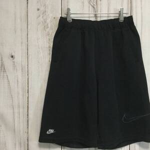 【ナイキ ハーフパンツ】90s ロゴ刺繍 銀タグ XL 黒 NIKE 長袖 古着 [240220-013]