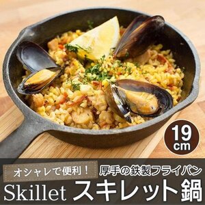 鉄製 フライパン スキレット 19cm 鉄鍋 直火 アウトドア グリルパン アヒージョ オーブン キャンプ 片手 送料無料- 60N◇ スキレット