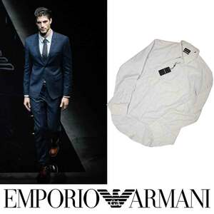 定番アイテム レギュラーカラーシャツ グレーパープルストライプデザイン エンポリオアルマーニ EMPORIO ARMANI 41サイズ Lサイズ