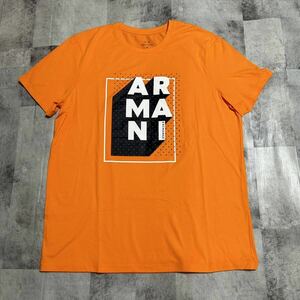 美品★XLサイズ アルマーニエクスチェンジ ARMANI EXCHANGE Tシャツ 半袖シャツ カットソー オレンジ ロゴ デカロゴ