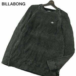 BILLABONG ビラボン 通年 ウォッシュ加工★ ロゴワッペン ボーダー クルーネック コットン ニット セーター Sz.L　メンズ　A4T00718_1#L