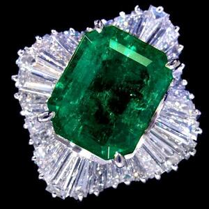 84571 美しい大粒エメラルド４．７８５ct 天然絶品ダイヤモンド２．５１ct 最高級Pｔ900無垢セレブリティリング