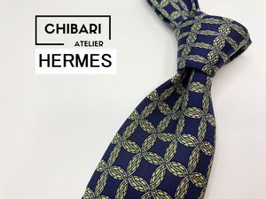 【美品】HERMES　エルメス　チェック柄 ネクタイ 3本以上 送料無料 メンズ ネイビー　1204125