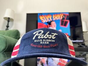 USA Pabst Blue Ribbonコーデュロイメッシュキャップ　ネイビー