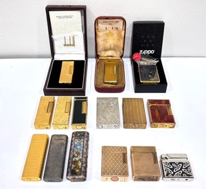 mx085★1円～中古現状品/着火未確認【ライター 15点まとめ売り】ダンヒル/zippo ジッポー/カルティエ/デュポン 等 ブランドライター喫煙具 