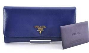 PRADA プラダ 長財布 ロングウォレット サフィアーノレザー 革 ブルー 青 無地 柄なし カード付き 正規品 P1156