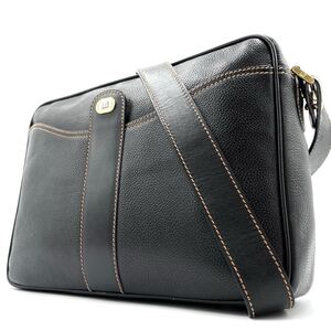 1円《 正規品・極美品 》dunhill ダンヒル ショルダーバッグ クロスボディ ビジネス メンズ オールレザー シボ革 黒 ロゴ金具 斜め掛け