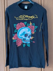 ED HARDY エドハーディー　ドクロ　スカル　バラ　薔薇　長袖Tシャツ Lサイズ 黒色　ブラック　ロングTシャツ　ロンT 即決