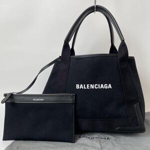 【極美品★袋付き】BALENCIAGA バレンシアガ ネイビーカバス S トートバッグ キャンバス レザー ポーチ 黒 ブラック 339933