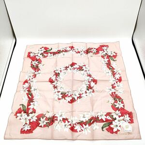 【シール付き未使用品】Christian Dior　ディオール　スカーフ　ハンカチ　花　フラワー　ライトピンク　コットン　48×48