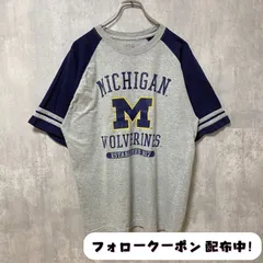 古着 used　MICHIGAN　WOLVERINES　ミシガン大学　半袖カレッジプリントTシャツ　ラグラン袖　スポーツ　グレー