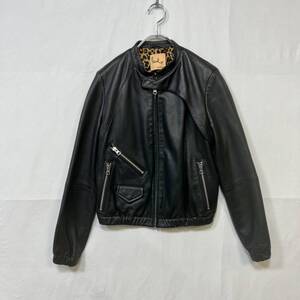 PaulX Paul Smith/ポールスミス 羊革レディースレザージャケット ライダースジャケット 裏地豹柄 40サイズ