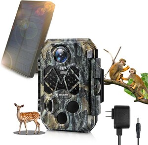  防犯カメラ ソーラー4K トレイルカメラ 3200万画素 0.2秒 超高速トリガースピード 512GBMircoSDカード（別売り）野生動物監視120°広角 