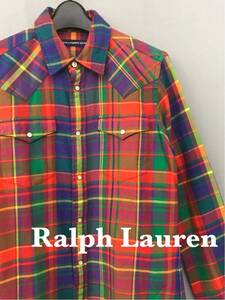 ラルフローレン Ralph Lauren ウエスタンシャツ チェック 長袖 シャツ S165 サイズ ファッション 衣類！▲