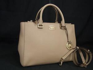 1円 ■極美品■ MICHAEL KORS マイケルコース レザー 2WAY ハンドバッグ トート ショルダー クロスボディ ベージュ系 BL6187