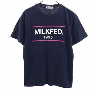 ミルクフェド プリント 半袖 Tシャツ ONE ネイビー MILKFED. メンズ