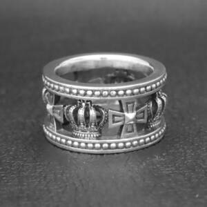 新品同様 美品 JUSTIN DAVIS ジャスティンデイビス シルバー925 MEDIEVAL WEDDING BAND 8号 7.8g クラウン 王冠 クロス 十字架 リング