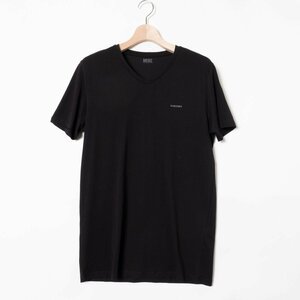 メール便◯ DIESEL ディーゼル ロゴプリント Vネック Tシャツ 半袖 トップス L 綿100% コットン ブラック 黒 カジュアル メンズ 春夏